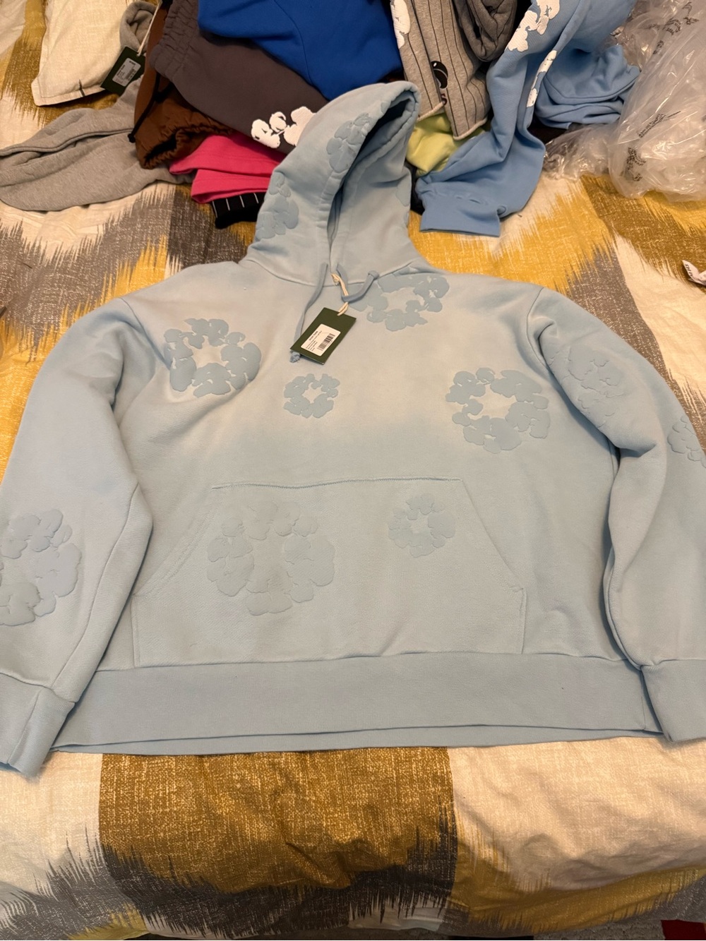 Denim Tears Mono Wreath Fleece Hoodie Light Blue Size M